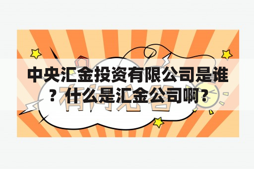 中央汇金投资有限公司是谁？什么是汇金公司啊？