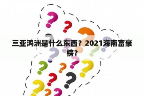 三亚鸿洲是什么东西？2021海南富豪榜？