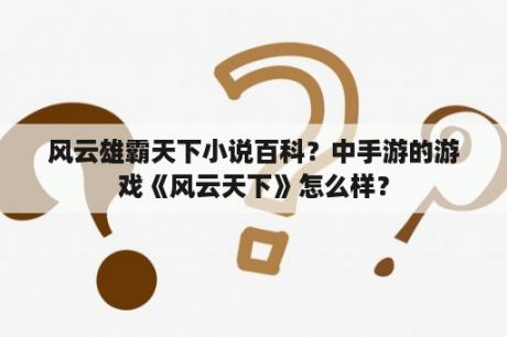 风云雄霸天下小说百科？中手游的游戏《风云天下》怎么样？