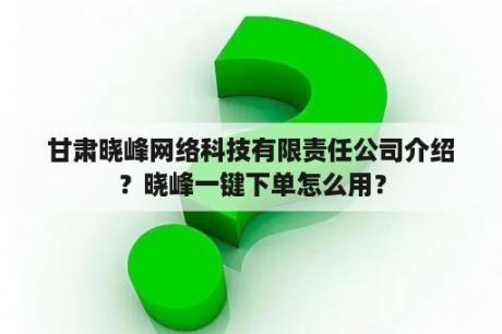 甘肃晓峰网络科技有限责任公司介绍？晓峰一键下单怎么用？