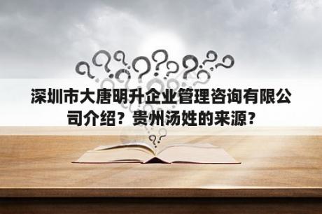 深圳市大唐明升企业管理咨询有限公司介绍？贵州汤姓的来源？