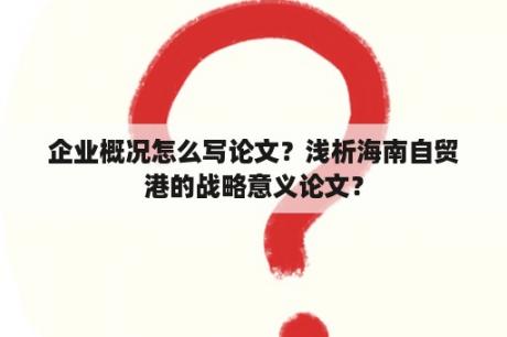 企业概况怎么写论文？浅析海南自贸港的战略意义论文？