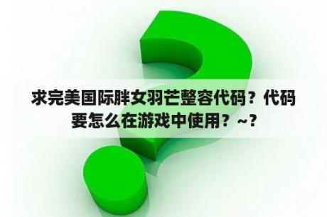 求完美国际胖女羽芒整容代码？代码要怎么在游戏中使用？~？