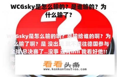 WCGsky是怎么输的？是谁输的？为什么输了？