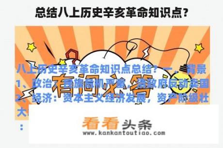 总结八上历史辛亥革命知识点？