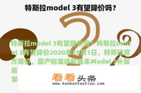 特斯拉model 3有望降价吗？