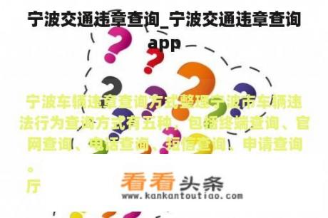 宁波交通违章查询_宁波交通违章查询app