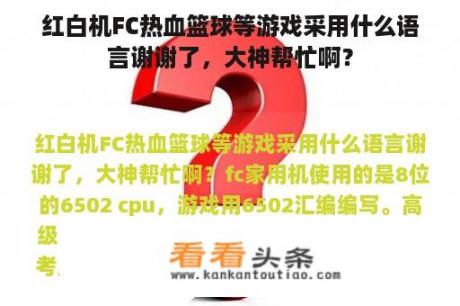 红白机FC热血篮球等游戏采用什么语言谢谢了，大神帮忙啊？