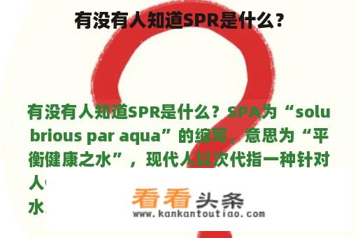 有没有人知道SPR是什么？