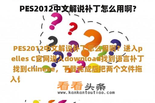 PES2012中文解说补丁怎么用啊？