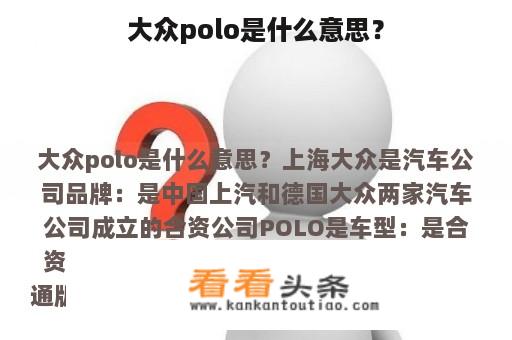 大众polo是什么意思？