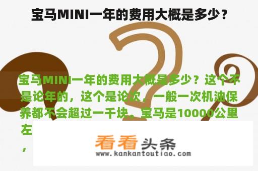 宝马MINI一年的费用大概是多少？