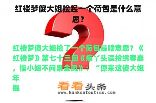 红楼梦傻大姐捡起一个荷包是什么意思？