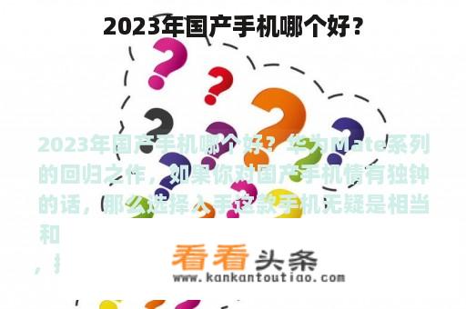 2023年国产手机哪个好？