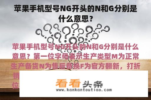 苹果手机型号NG开头的N和G分别是什么意思？