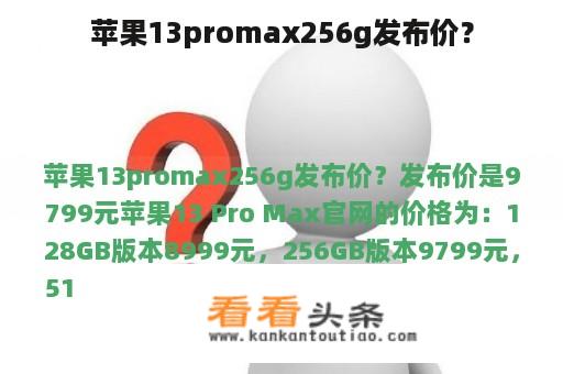 苹果13promax256g发布价？