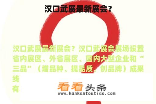 汉口武展最新展会？