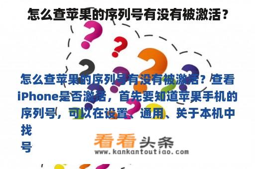 怎么查苹果的序列号有没有被激活？