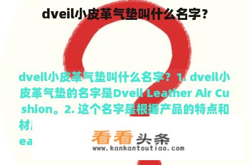 dveil小皮革气垫叫什么名字？