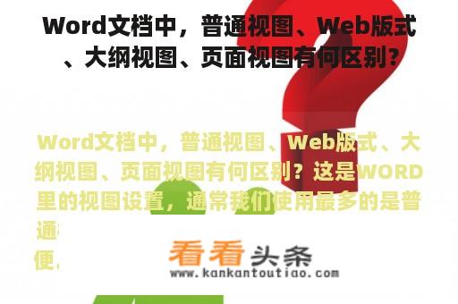 Word文档中，普通视图、Web版式、大纲视图、页面视图有何区别？