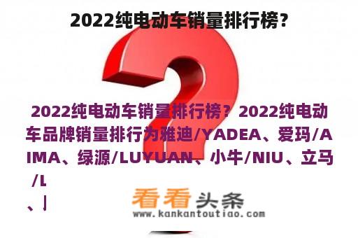 2022纯电动车销量排行榜？