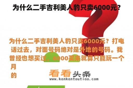 为什么二手吉利美人豹只卖6000元？