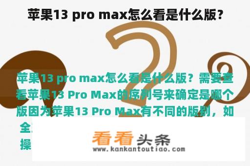 苹果13 pro max怎么看是什么版？