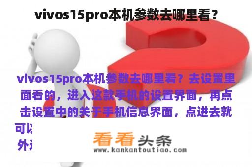 vivos15pro本机参数去哪里看？