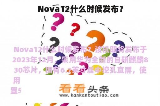 Nova12什么时候发布？