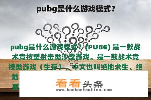 pubg是什么游戏模式？