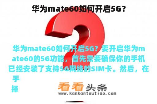 华为mate60如何开启5G？