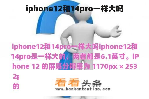 iphone12和14pro一样大吗