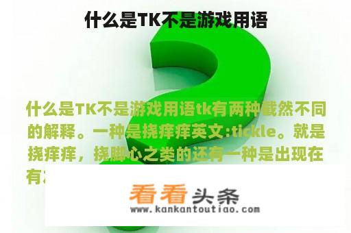 什么是TK不是游戏用语