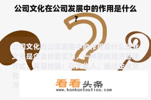 公司文化在公司发展中的作用是什么？