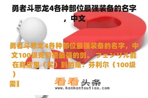 勇者斗恶龙4各种部位最强装备的名字，中文