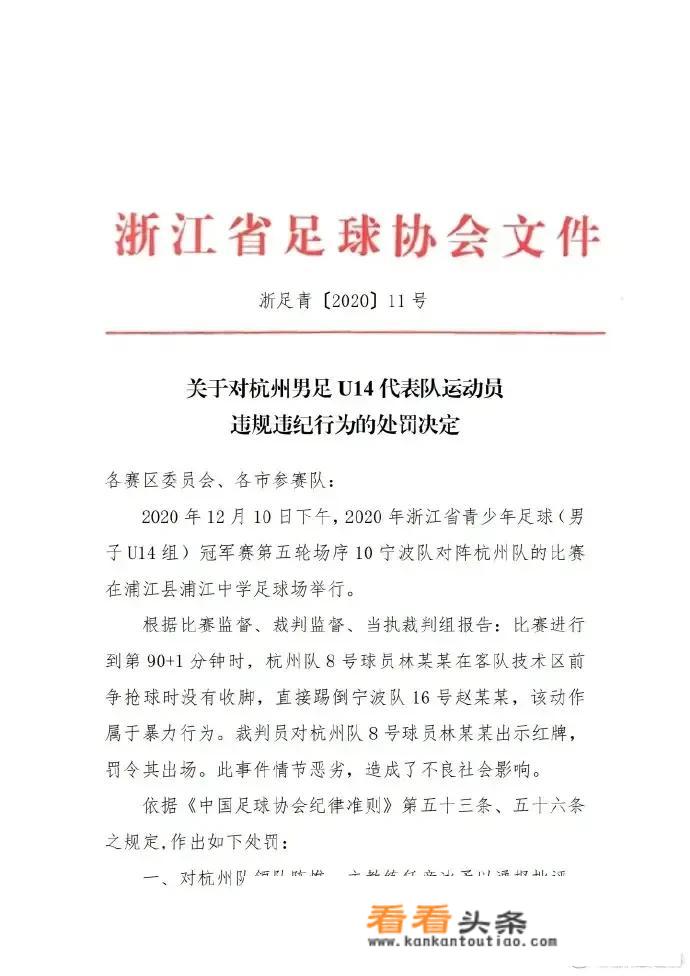如何看待少年足球赛出现暴力踹人事件，浙江足协对球员禁赛一年？