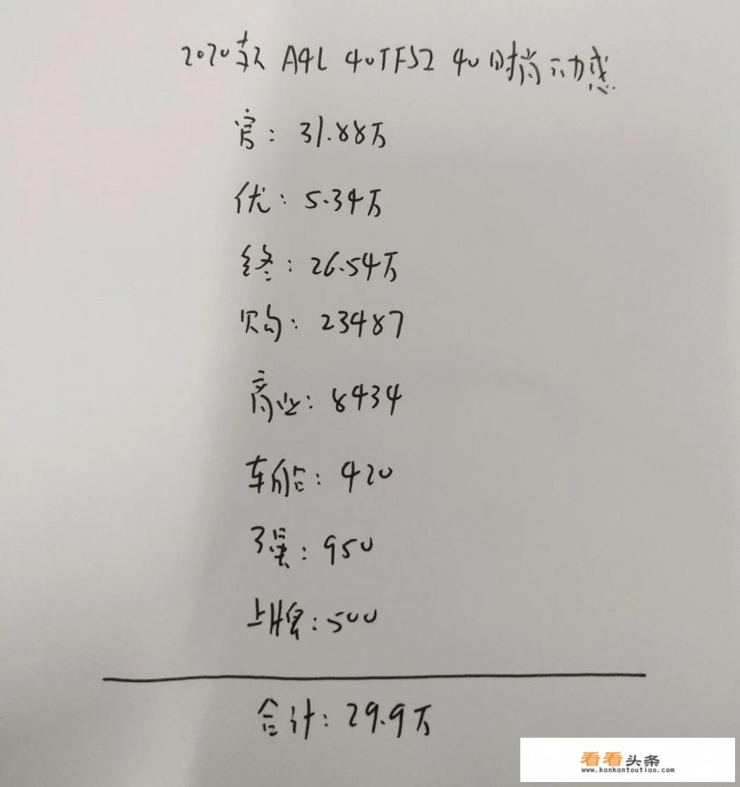 奥迪a4l新款2020款时尚动感型多少钱落地?丨